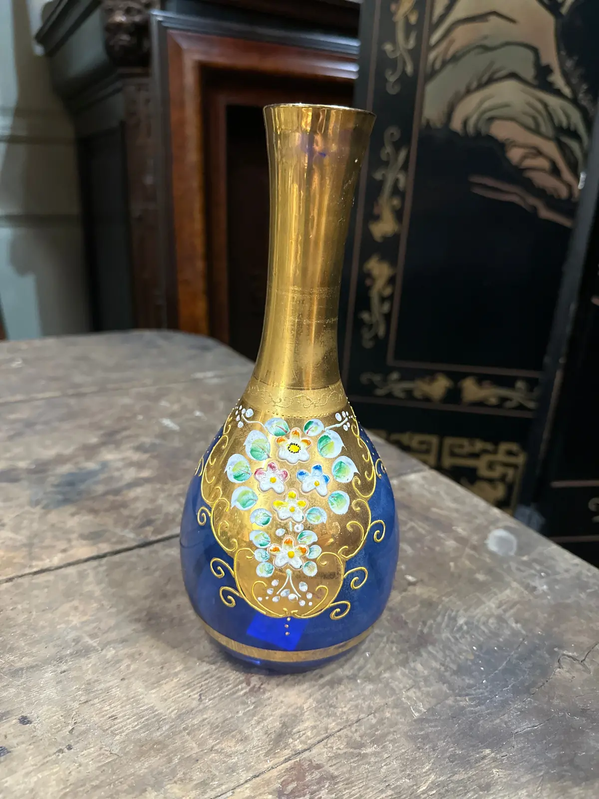 Murano Glass Cobalt Vase With Gold Overlay 1