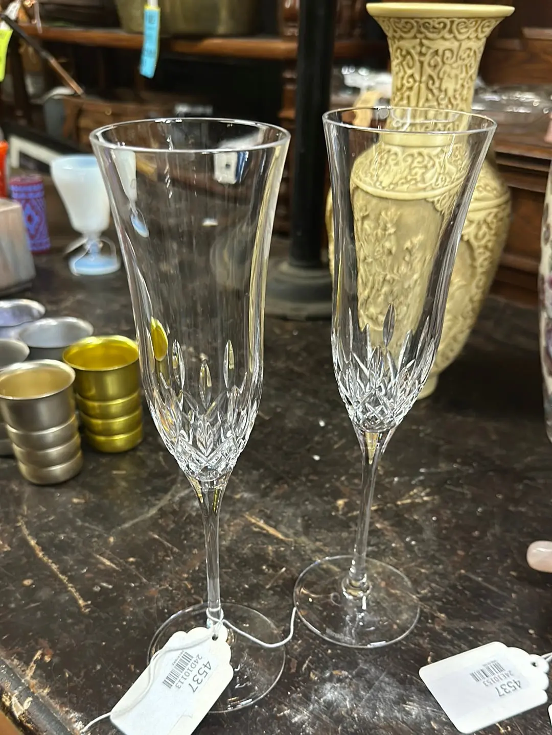 Pair Of Tall Crystal Champage Flutes 1