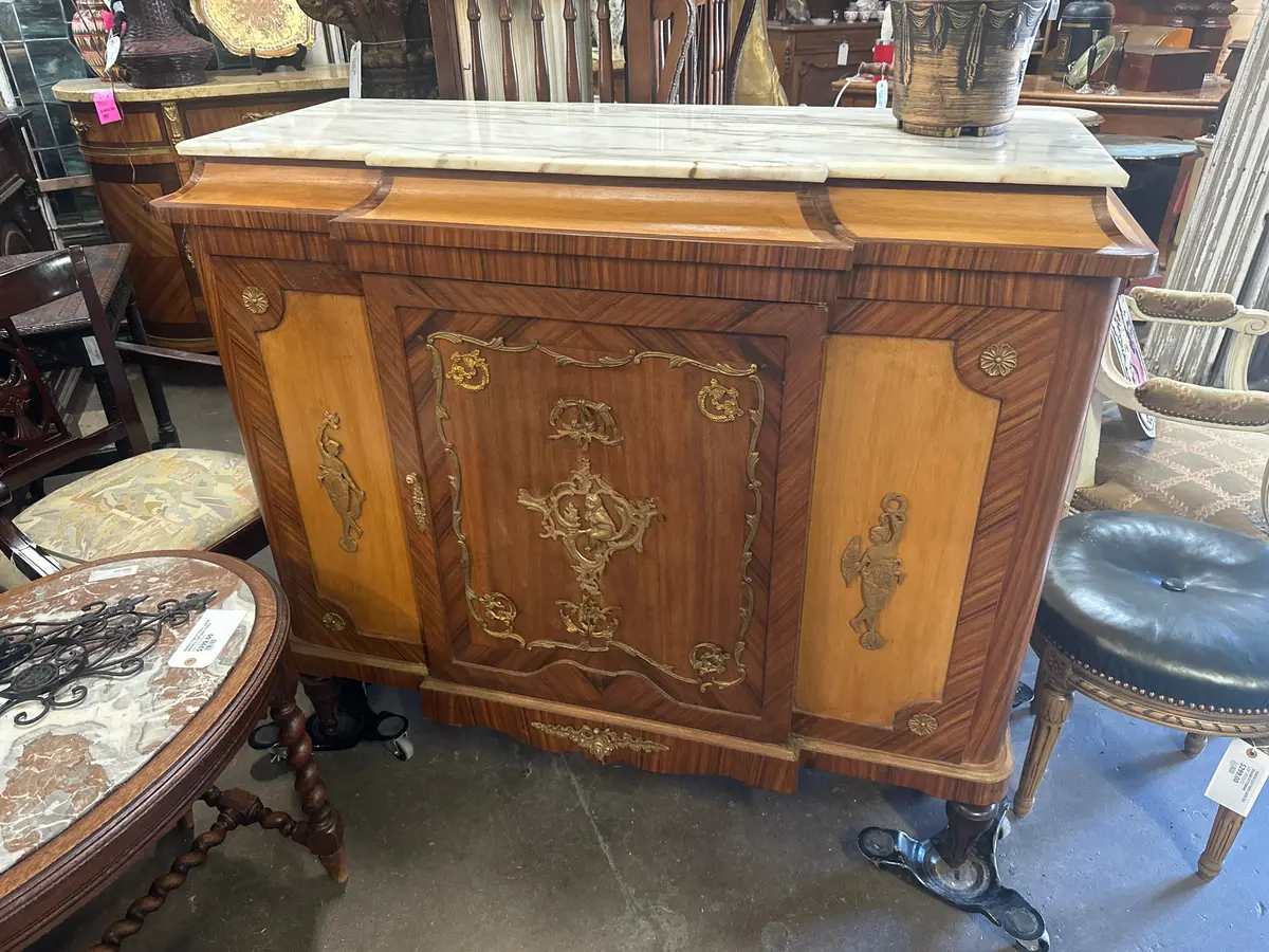 Ormolu Trimmed Marble Top Mahogany Server 1