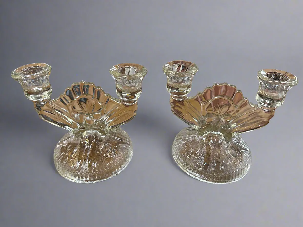 Pair Of Glass Double Candelabras 1