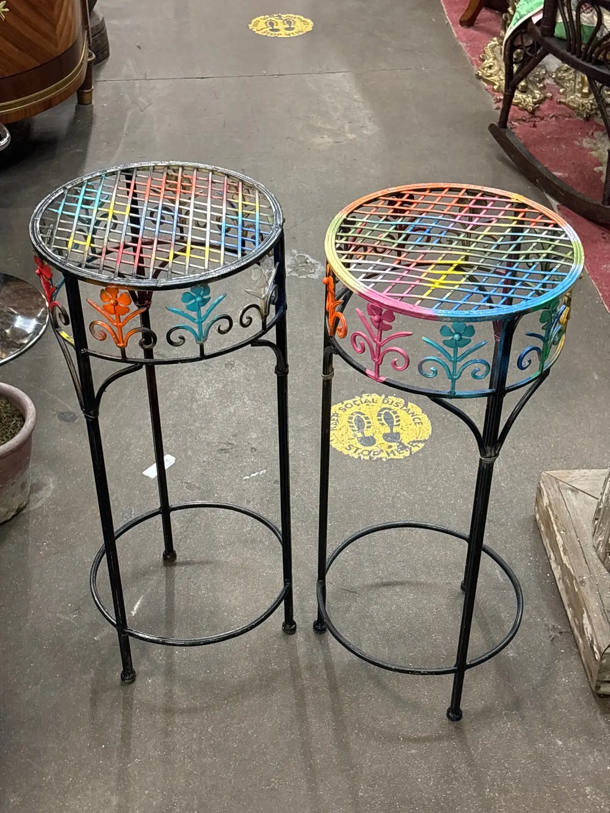 Pair Of Colorful Round Iron Stands 1