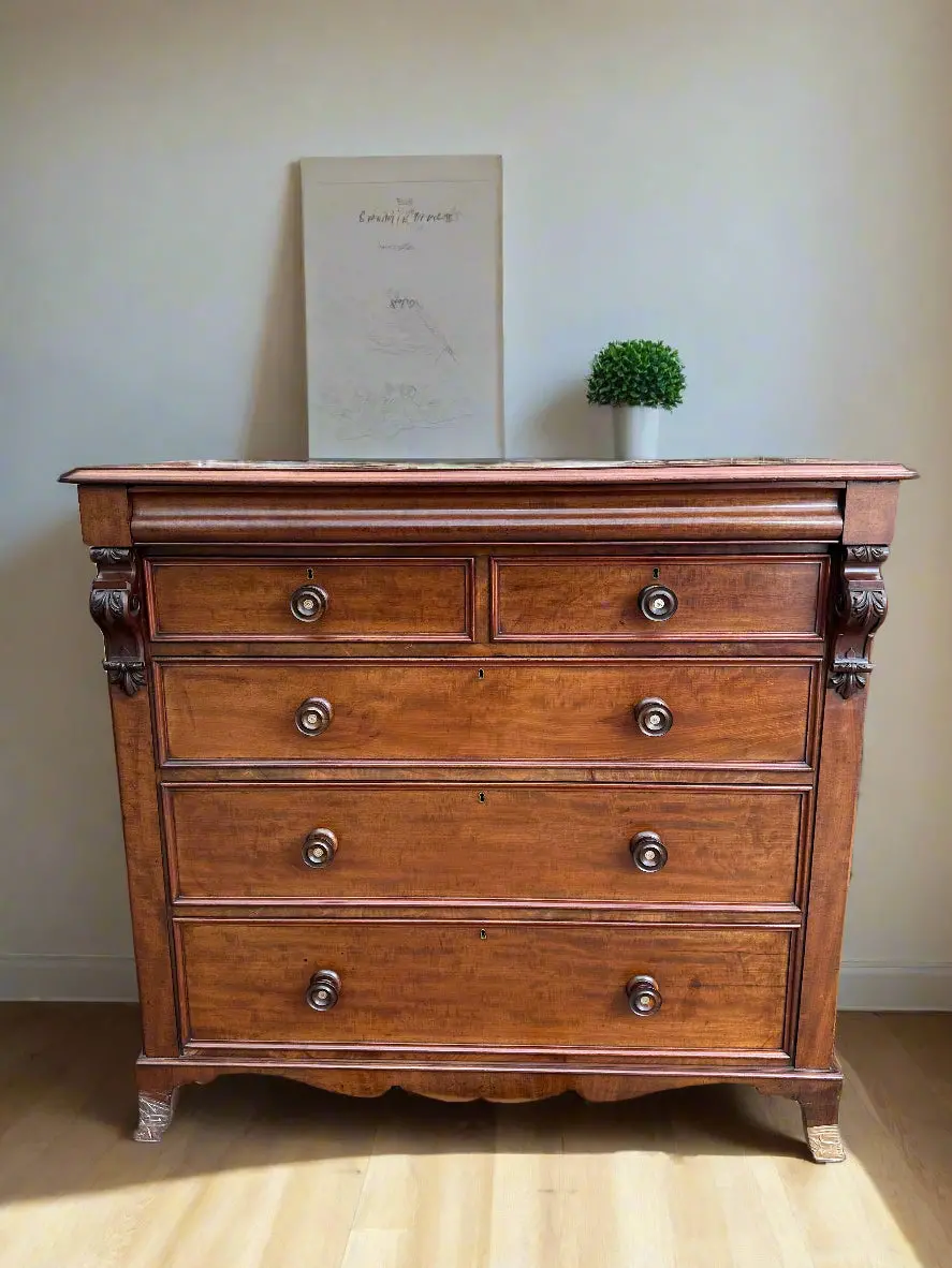 19Th Century English Large Mahogany Chest Of Drawers With Splayed Legs 1