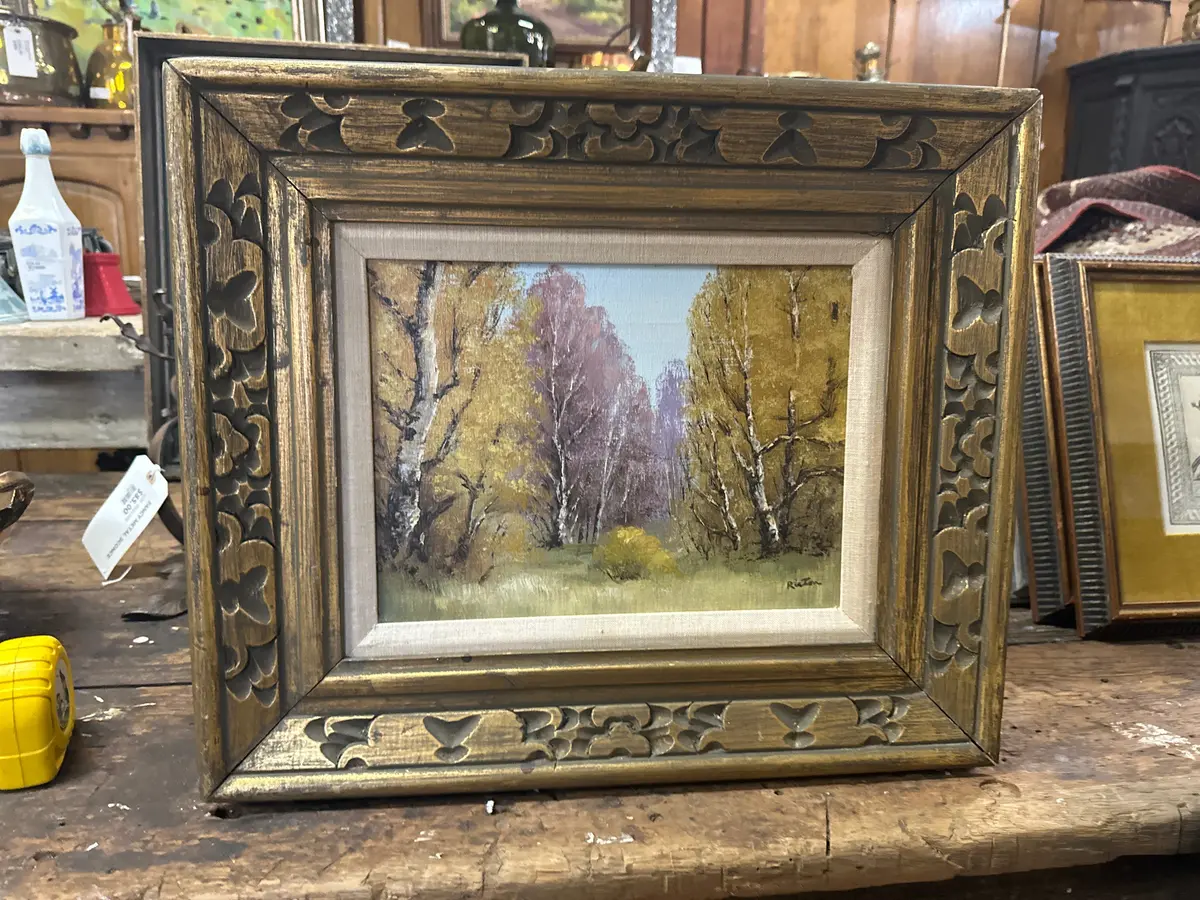 Small Giltwood Framed Landscape Oil Painting Of Trees 1