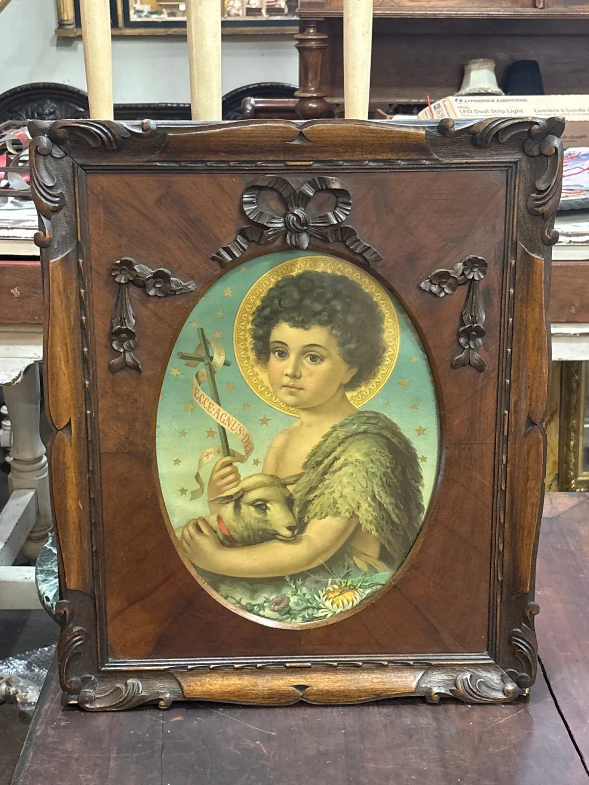 Walnut Carved Framed Print Of Jesus 1