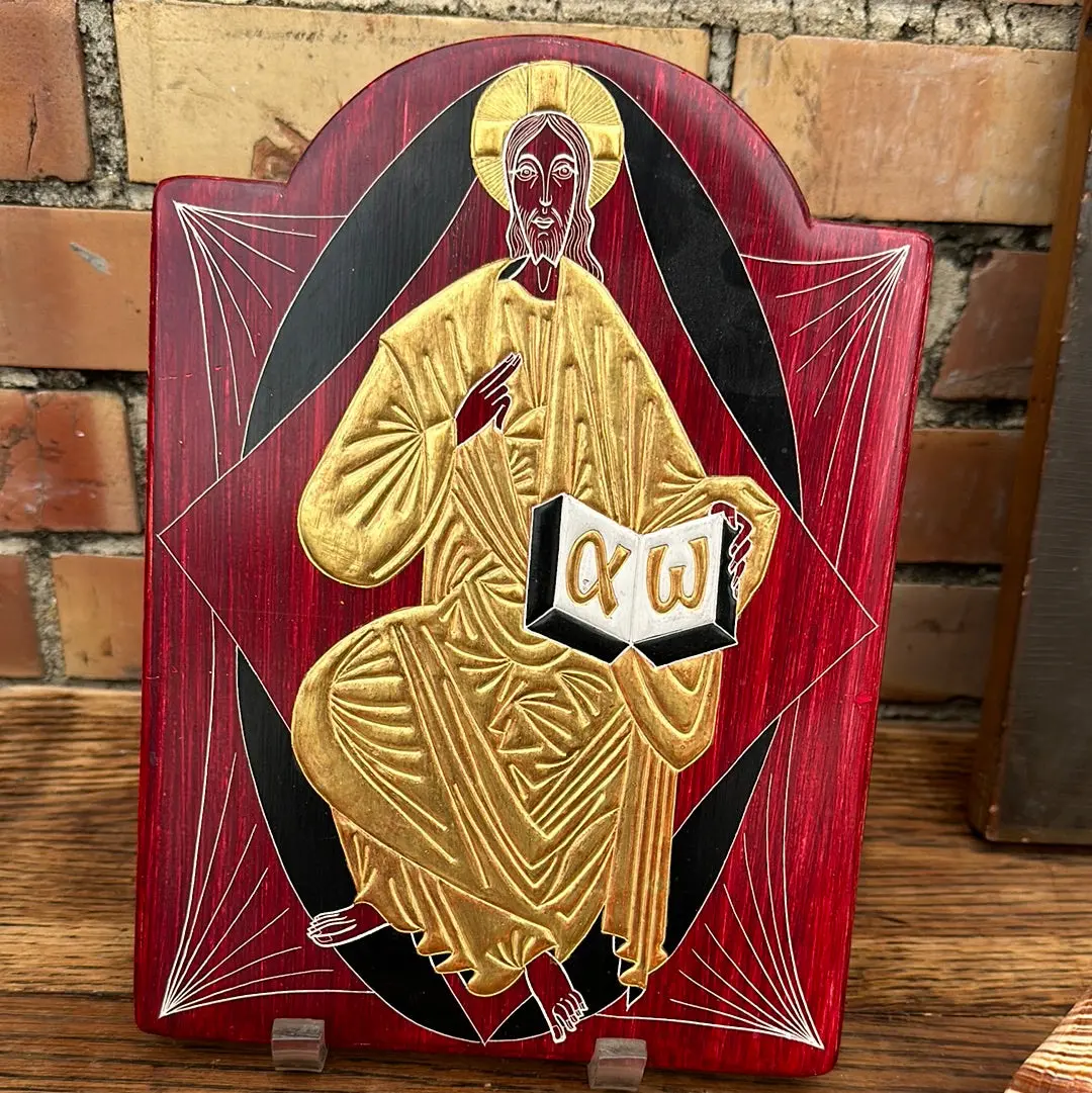 Gilded Christ Panel In Stand 1