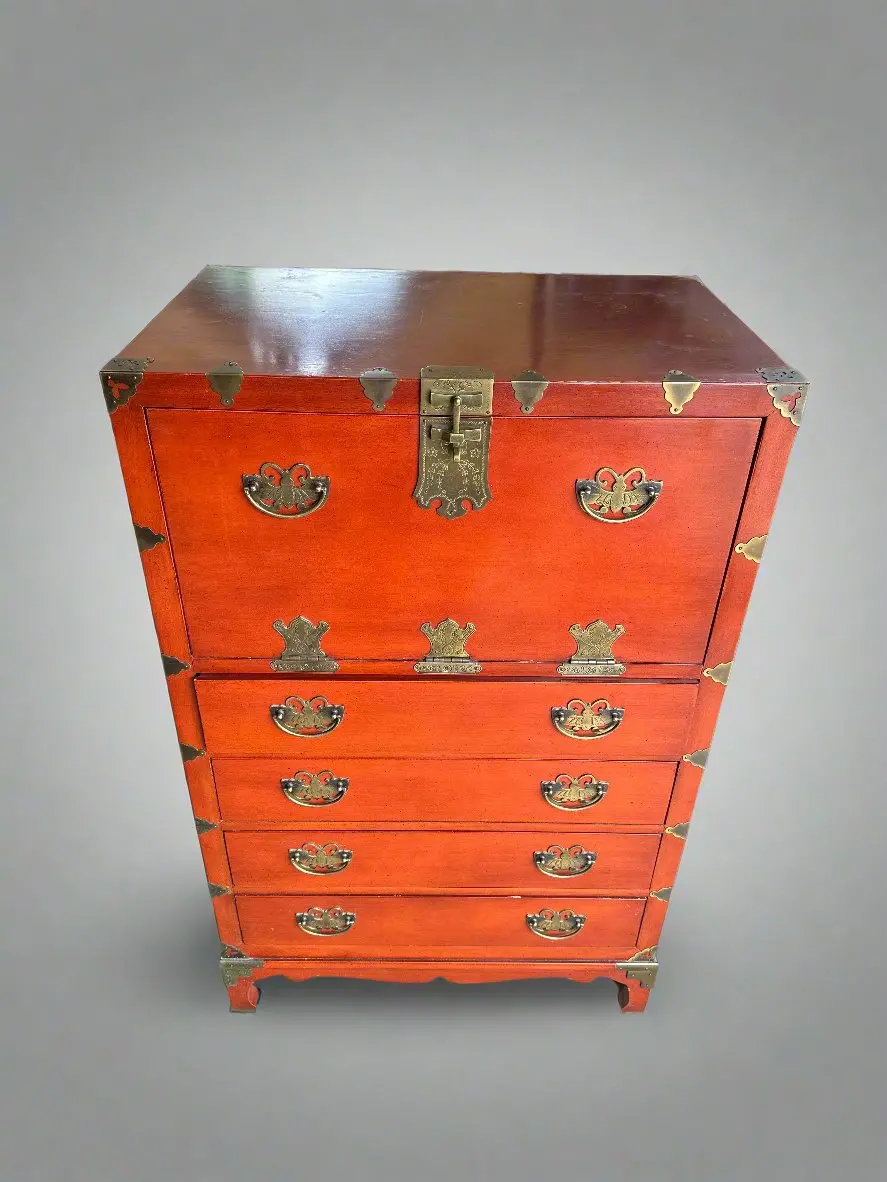 Painted Asian Dropfront Desk On Chest 1