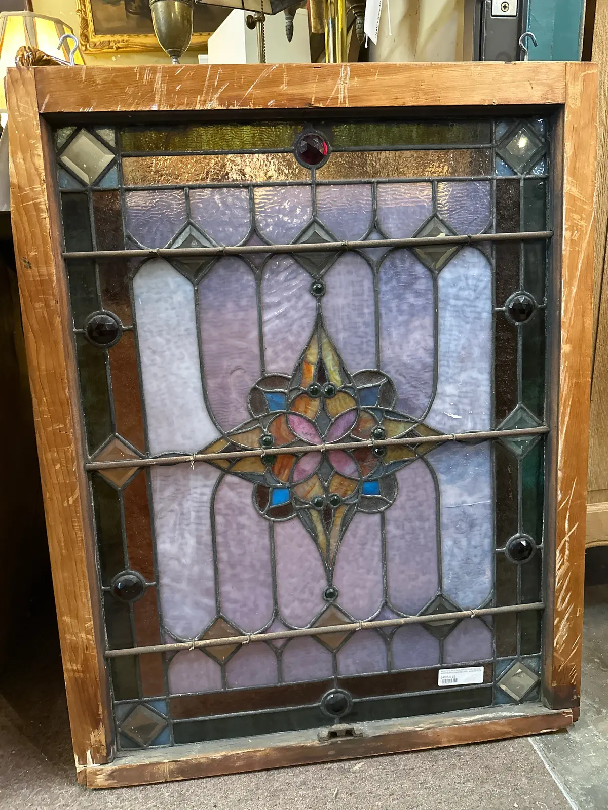 Beautiful Multicolored Stained Glass Window With Faceted Jewels And Bevels 1