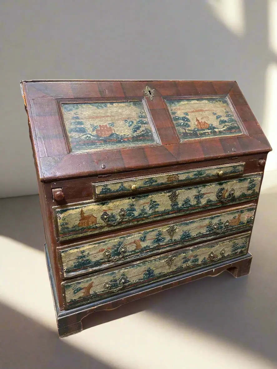 Painted Pine Dropfront Desk On Chest 1