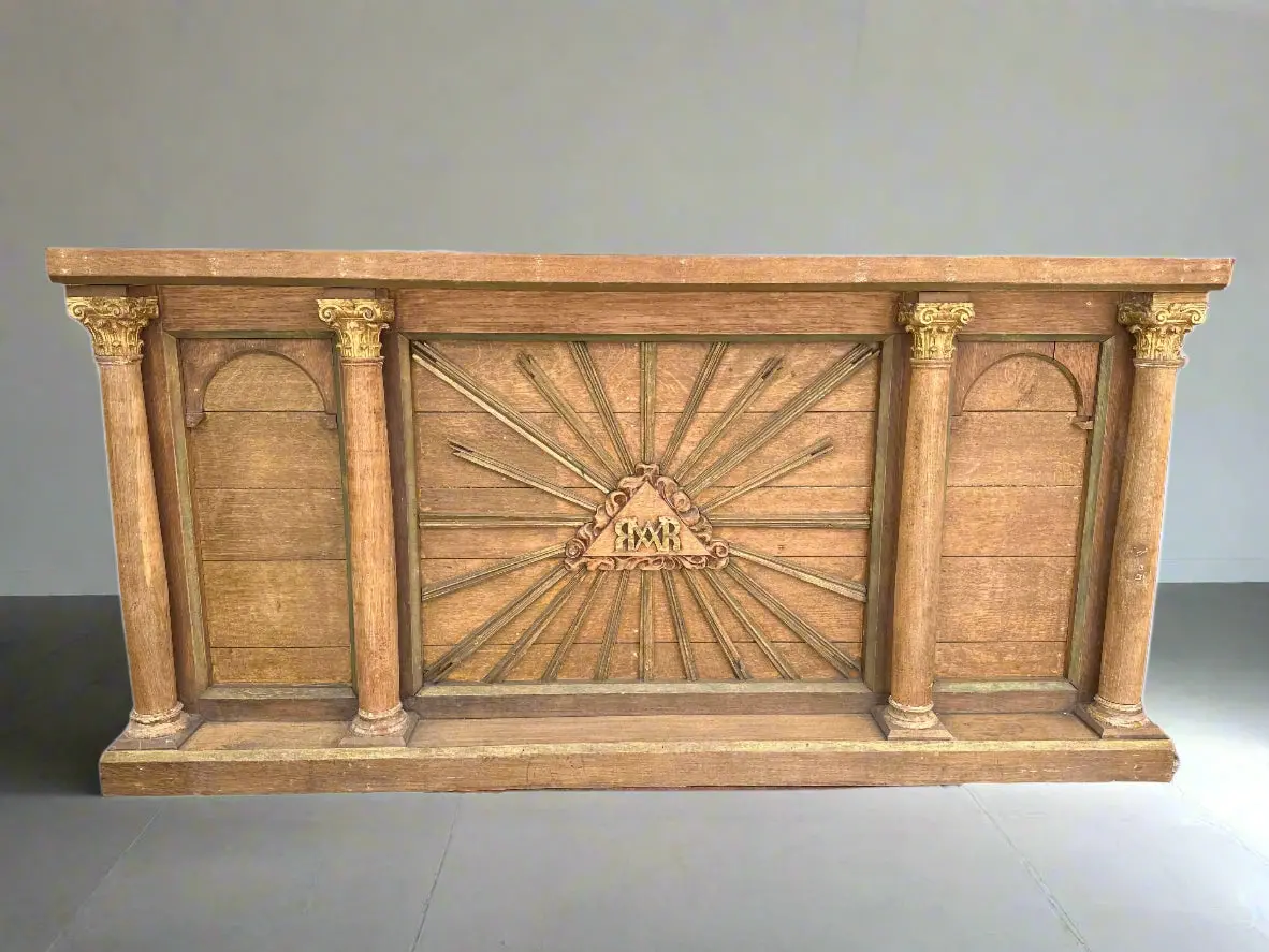 Large Carved Oak Religious Panel With Columns 1