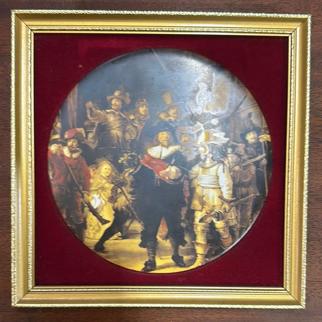 Small Gold Framed Porcelain Musketeers Painting 1