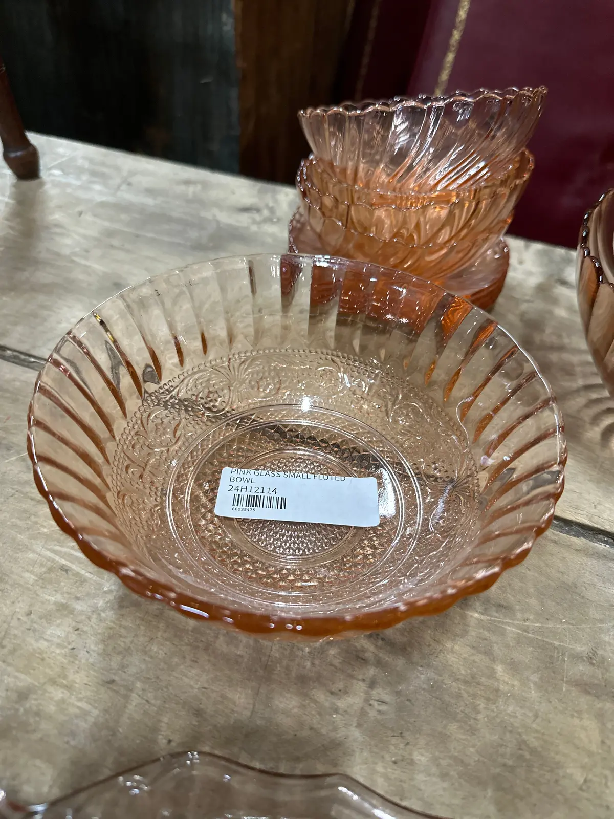 Pink Glass Small Fluted Bowl 1