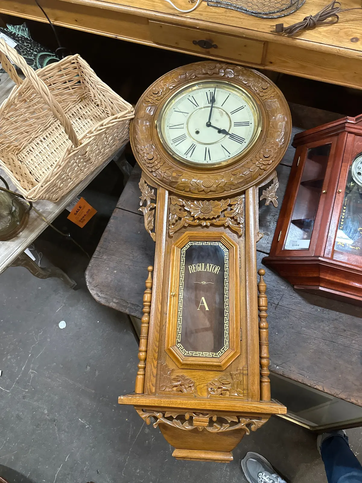Carved Oak Regulator Wall Clock-Not Old With 1
