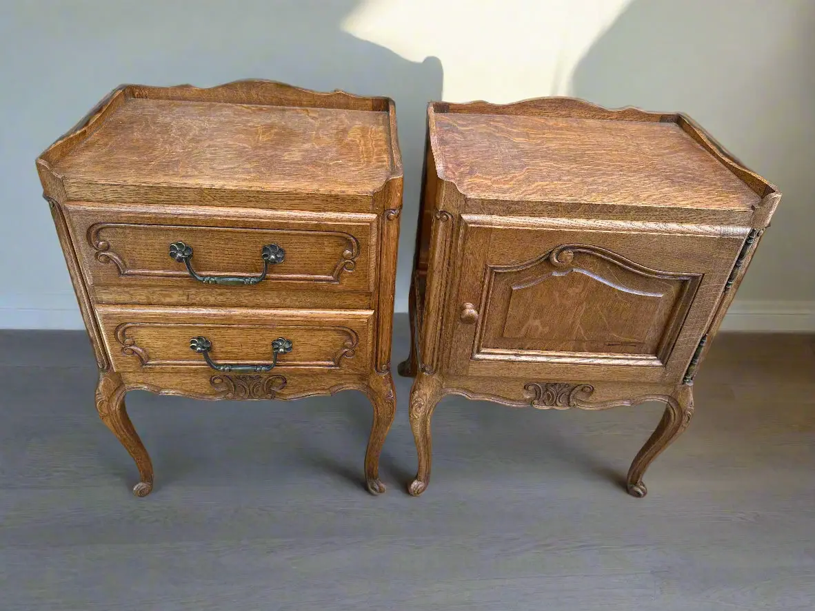 Pair Of Country French 2 Drawer Night Stand With Rail 1