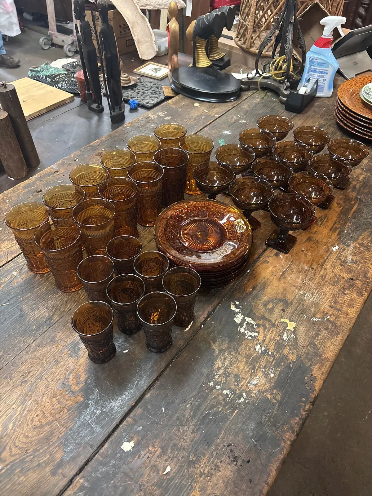 Set Of Amber Glasses And Plates 1