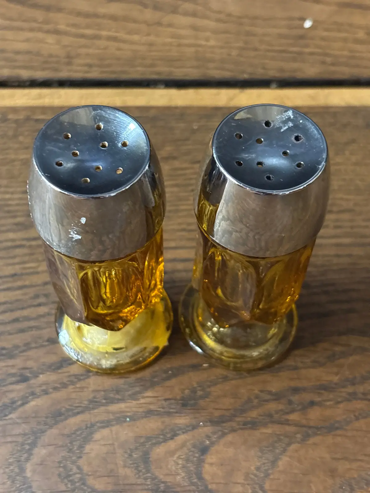 Pair Of Amber Salt And Pepper Shakers 1