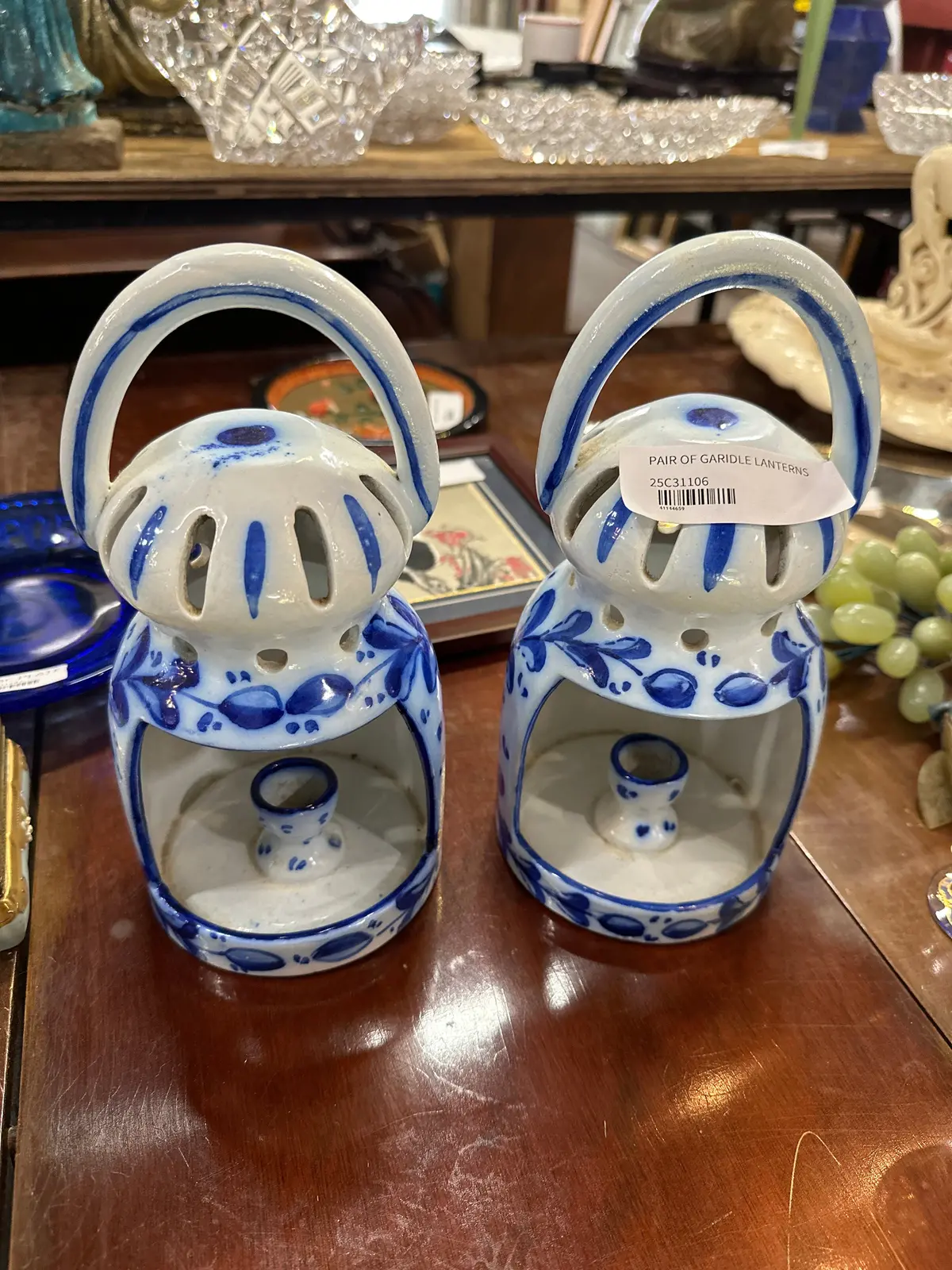 Pair Of Blue And White Candle Lanterns 1