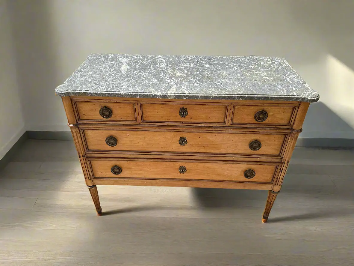 Louis Xvi Grey Marble Top 3 Drawer Chest With Ring Pulls 1
