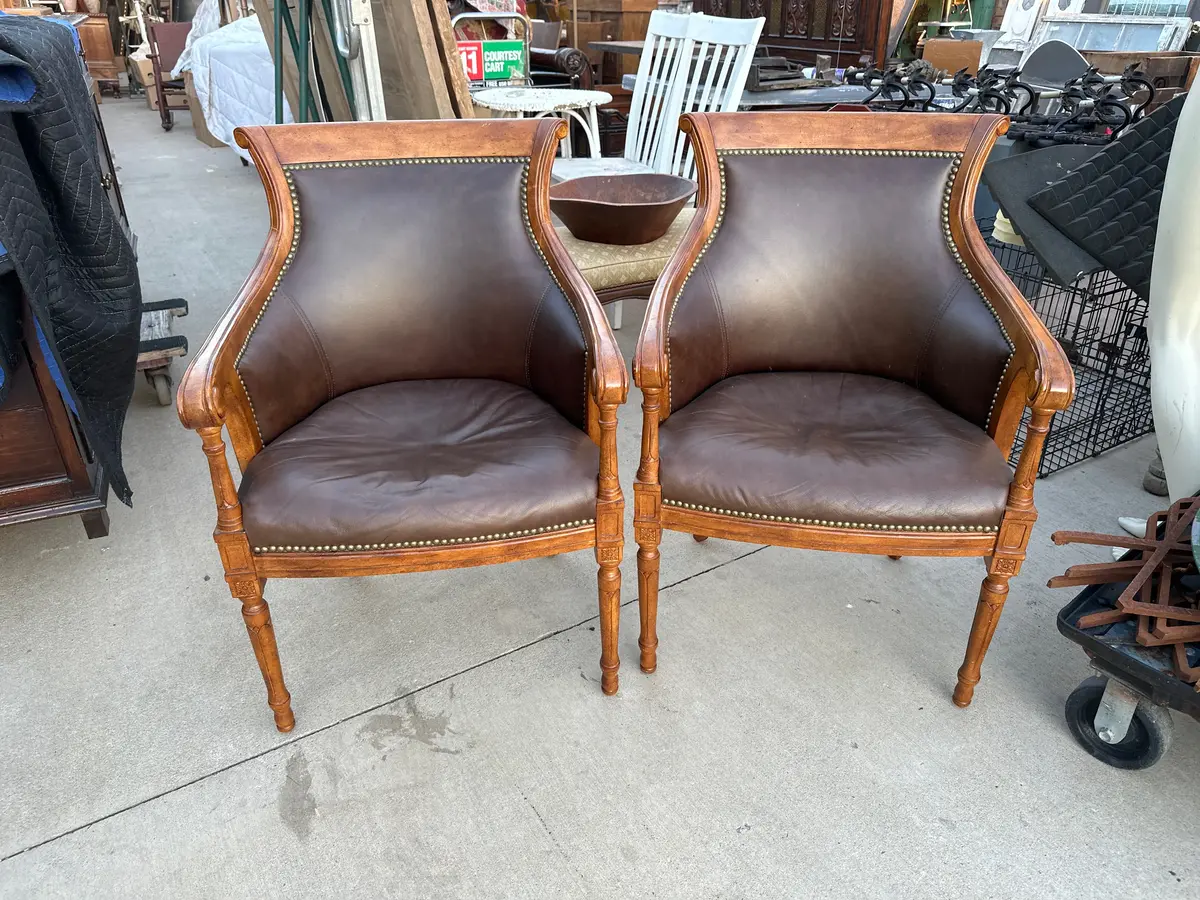 Pair Of Louis Xvi Bergeres With Leather Upholstery 1