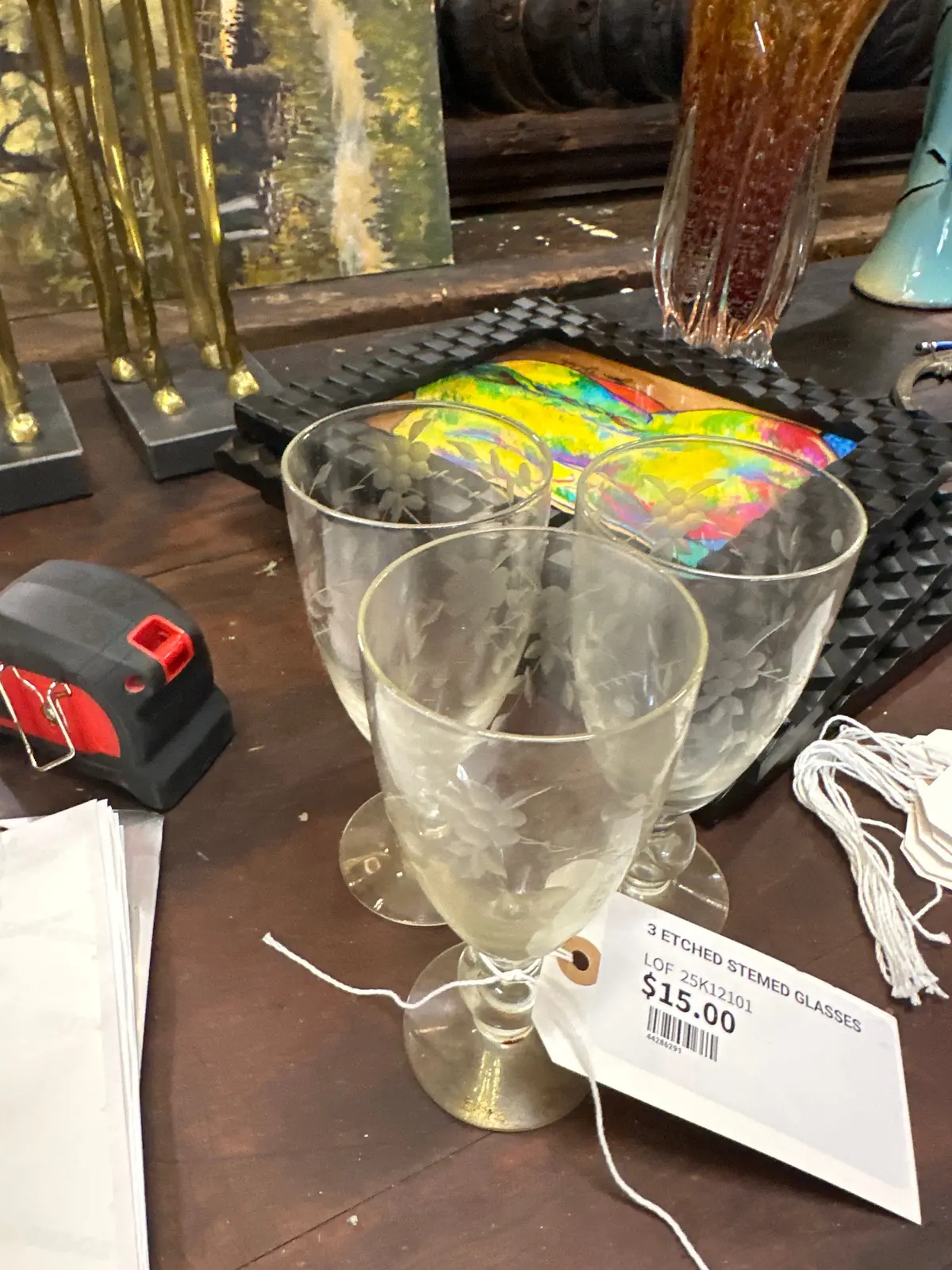 3 Etched Stemed Glasses 1