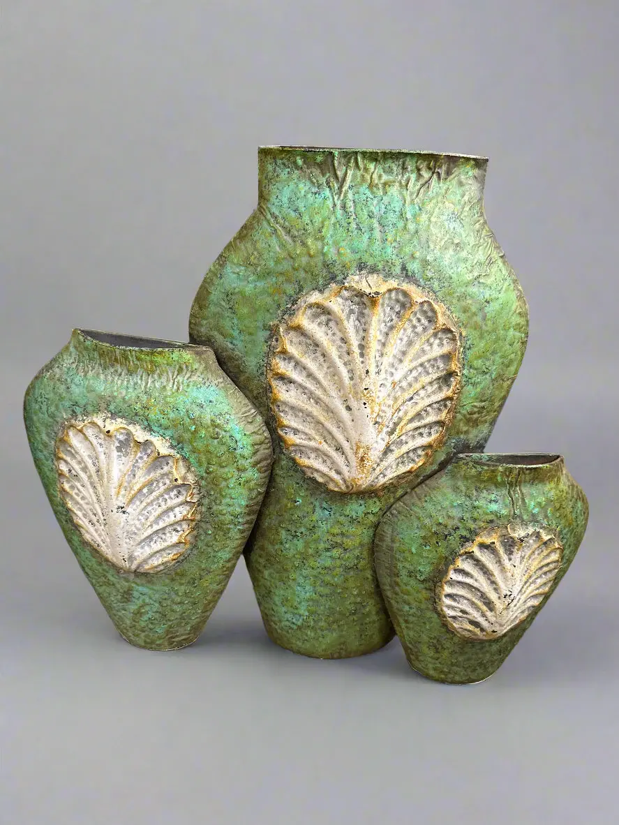Wall Hanging Of Three Green Vases With Shells 1