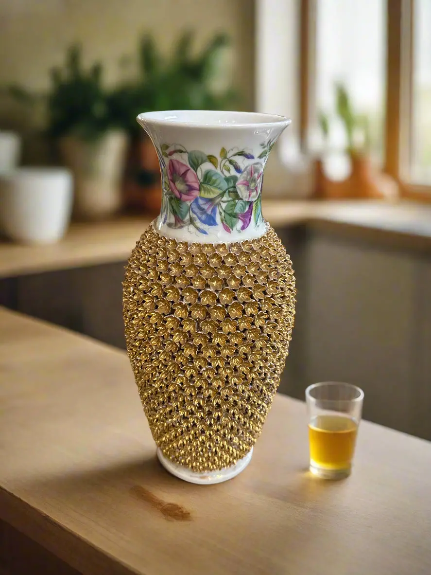 Gold Millifiori Porcelain Morning Glory Vase 1