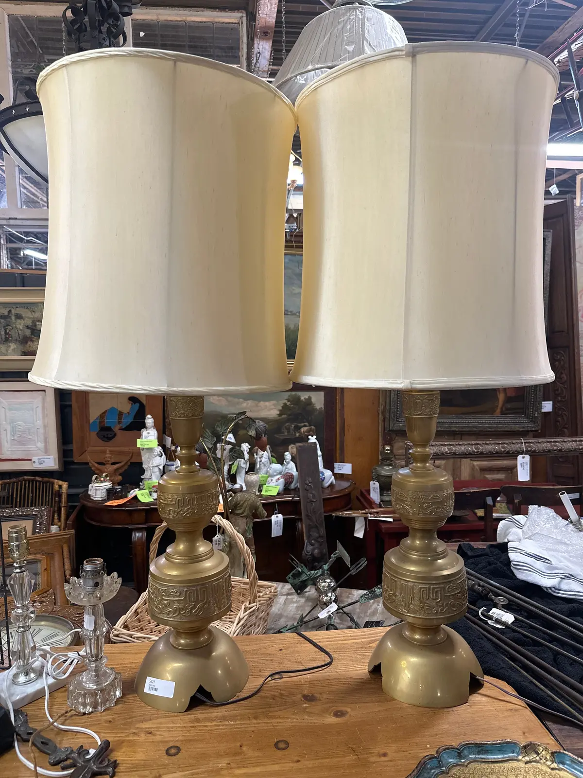 Pair Of Large Vintage Brass Lamps 1