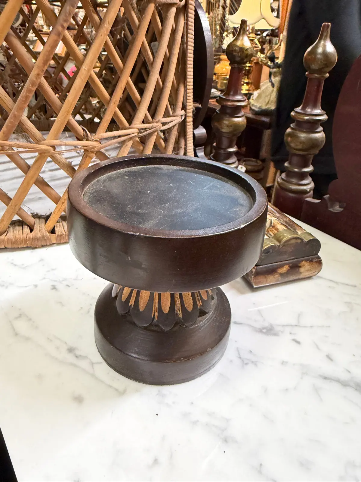 Indian Carved Wood Candle Holder 1
