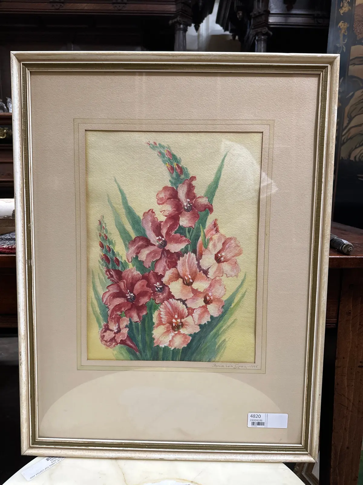 Framed Blooming Roses Watercolor Signed Annie Lois Gray 1