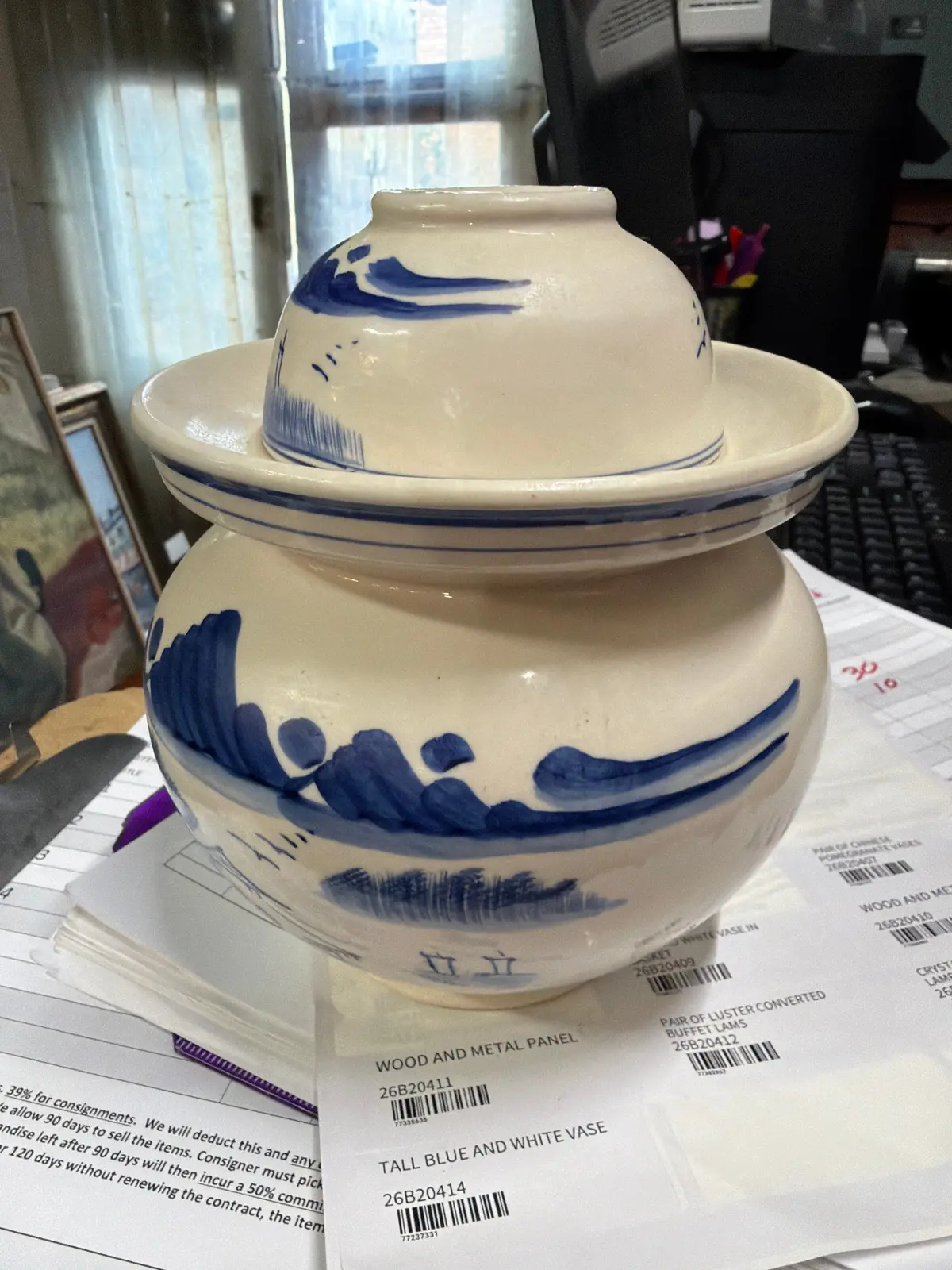 Blue And White China Tea Jar And Bowl Top - As Found 1