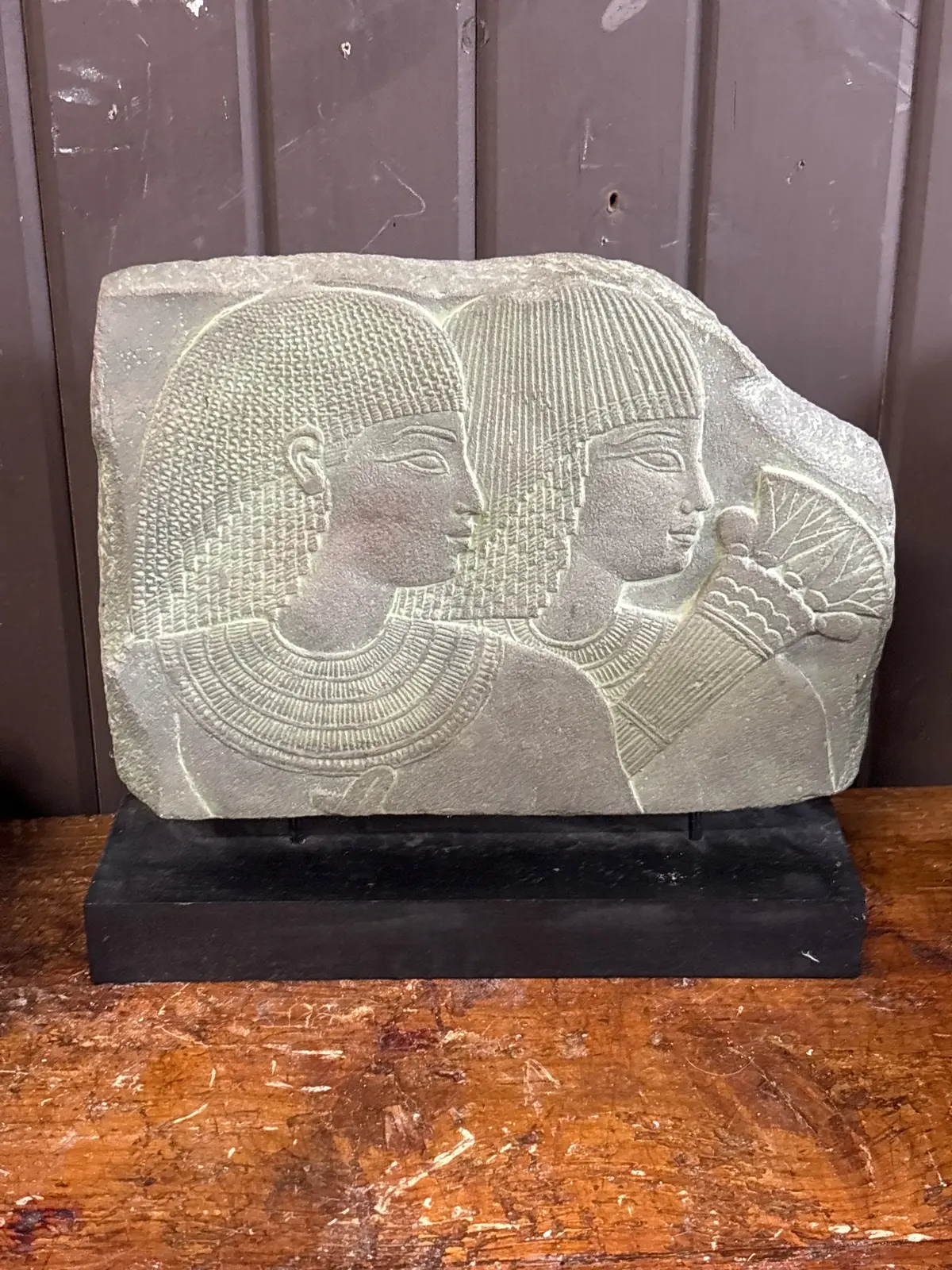 Egyptian Carved Green Rock On Black Base 1