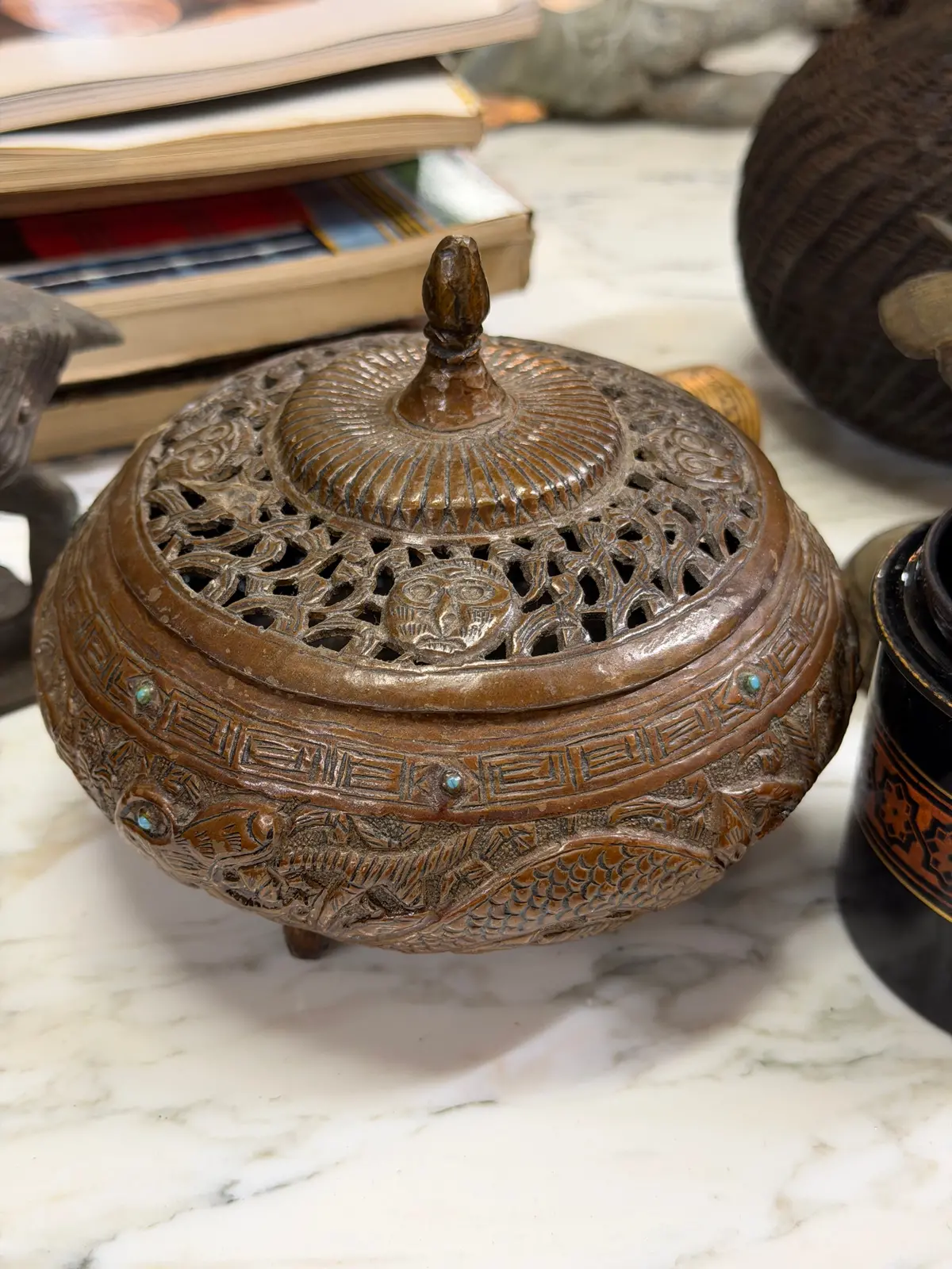 Ornate Copper Openwork Incense Burner 1