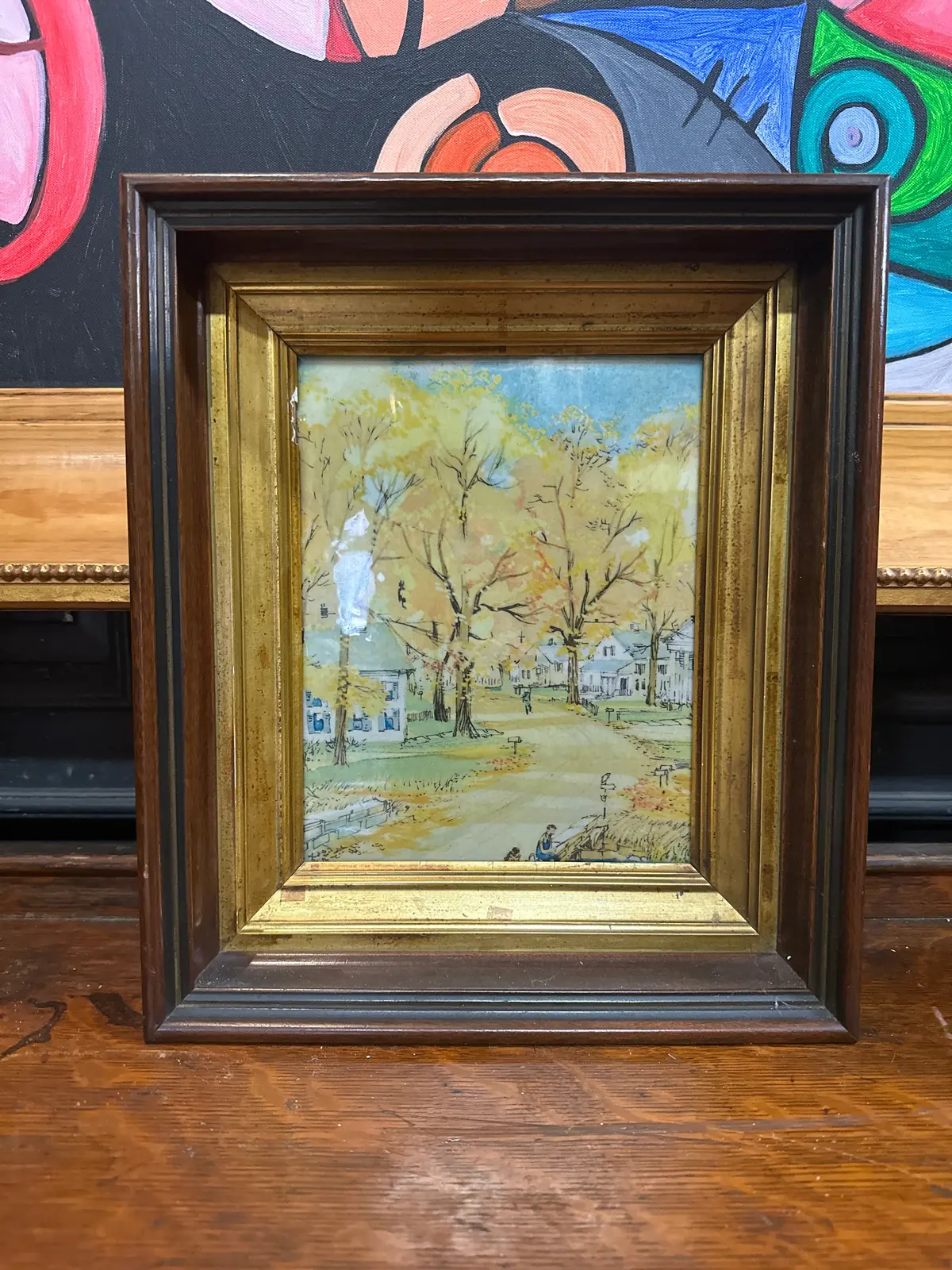 Framed Painting Of A Neighborhood In Nice Frame 1
