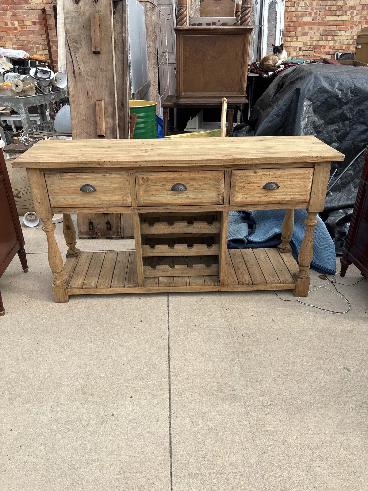 Rustic Pine Server With Built In Wine Rack 1