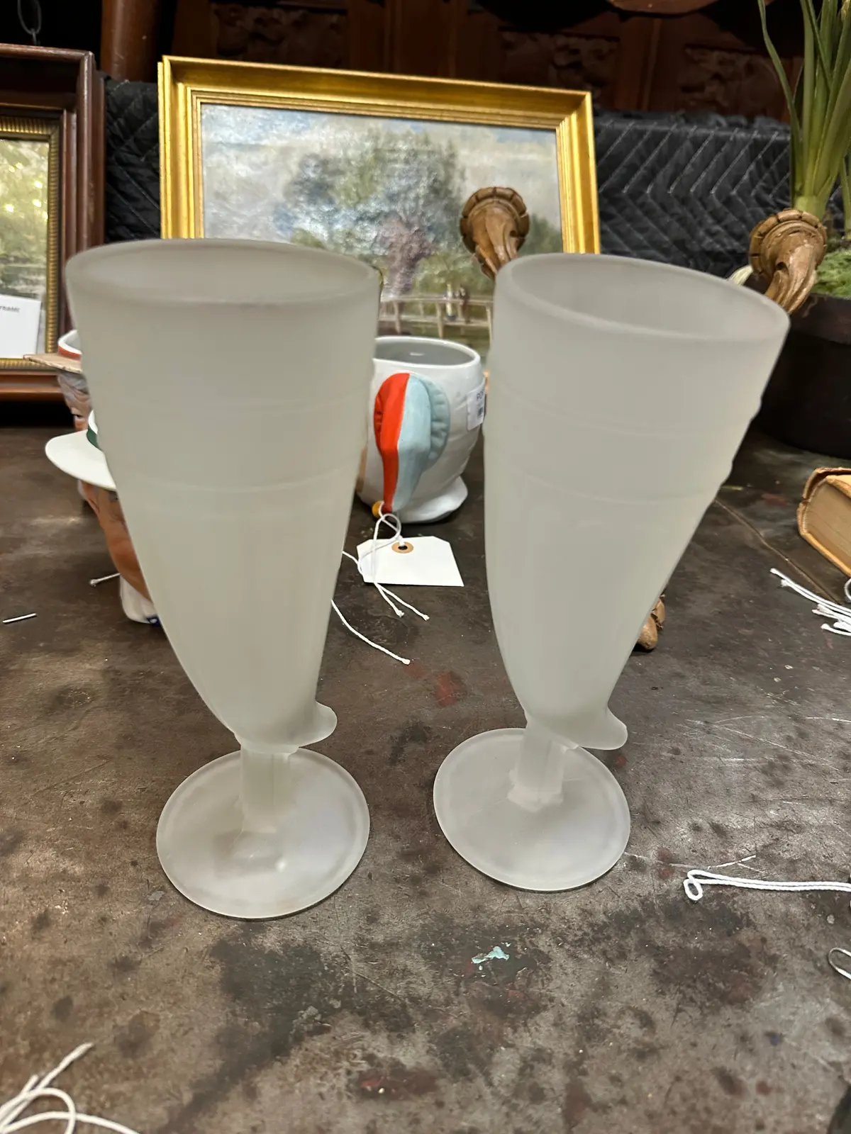 Pair Of Frosted Glass Beer Horn Mugs 1