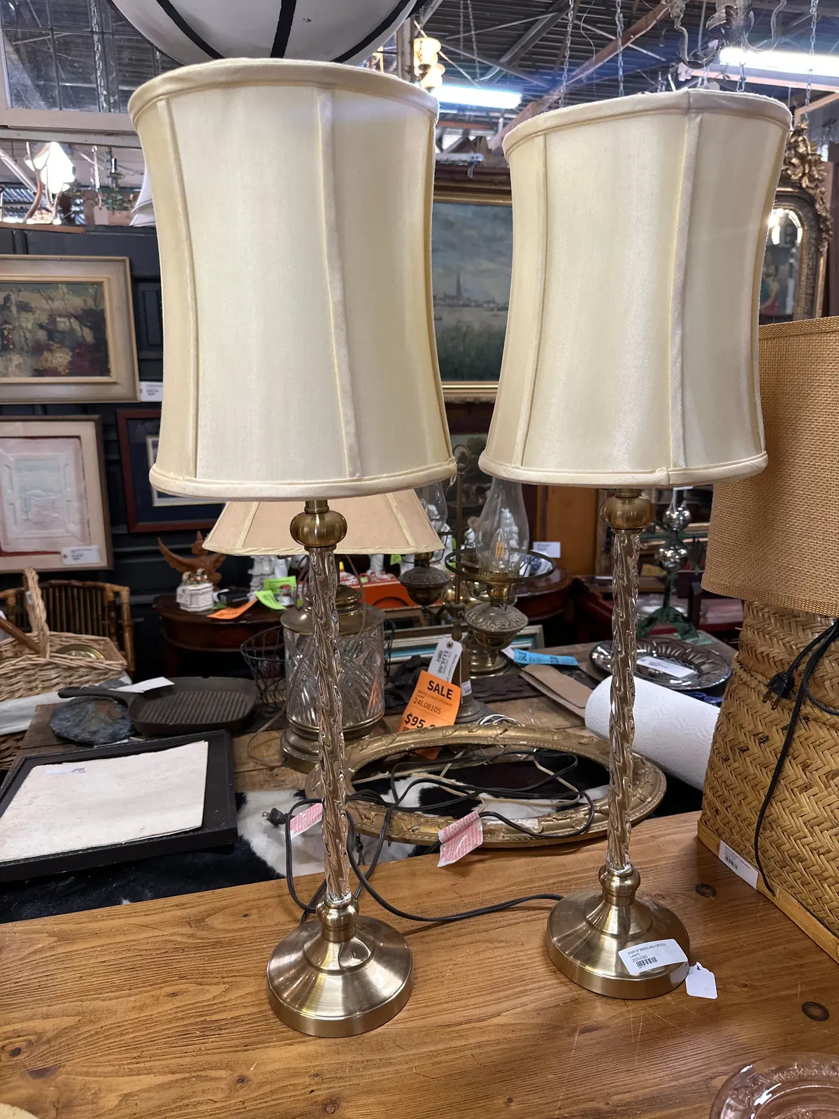 Pair Of Brass And Crystal Lamps 1