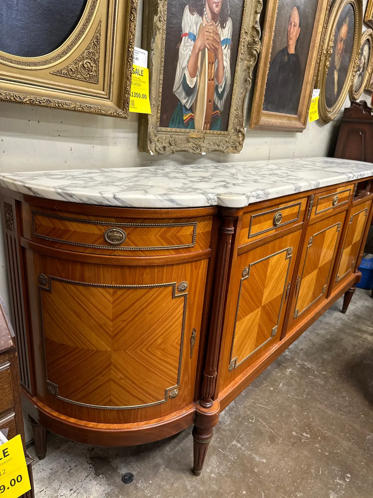 Louis Xvi Fruit Wood White Marble Top 4 Door Sideboard 1