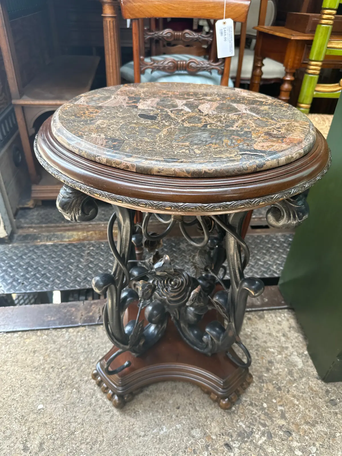 Otnate Metal Flowers Faux Marble Top Stand Table 1