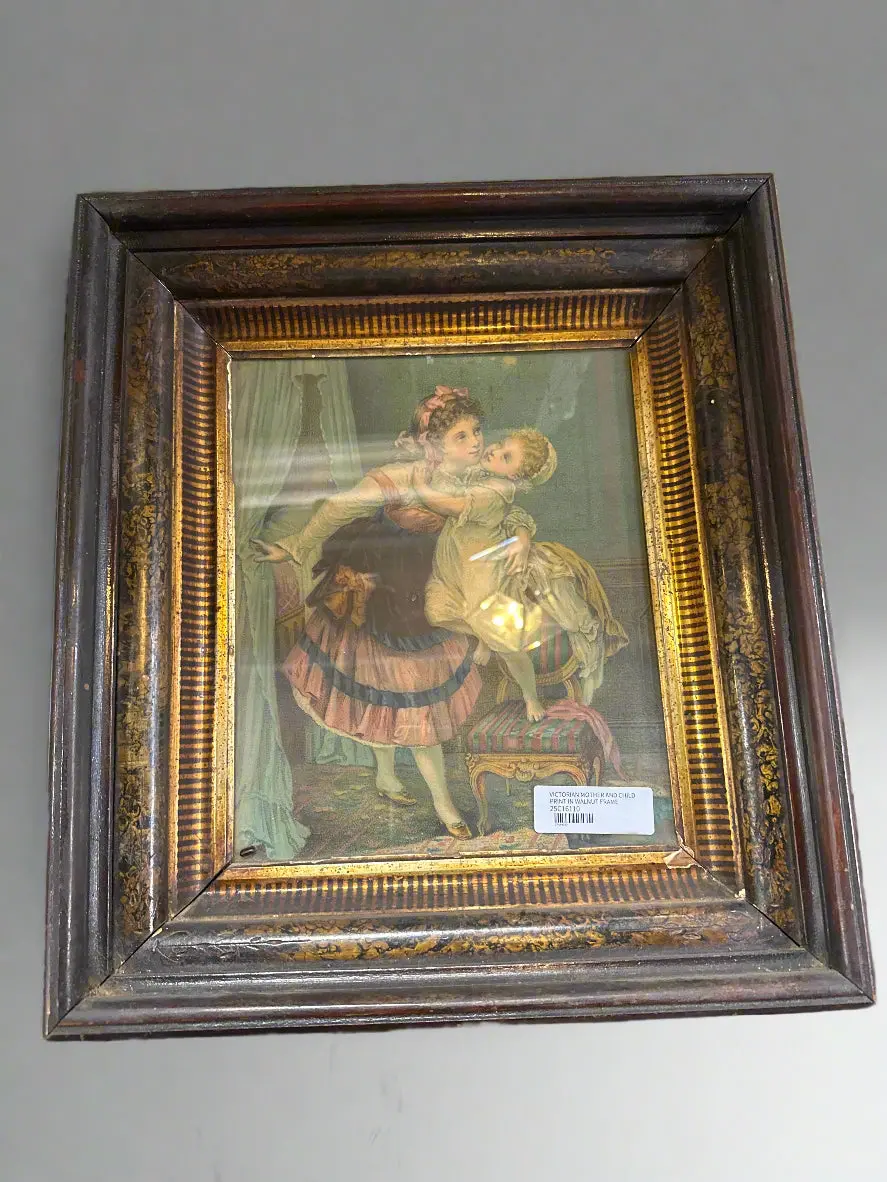 Victorian Mother And Child Print In Walnut Frame 1