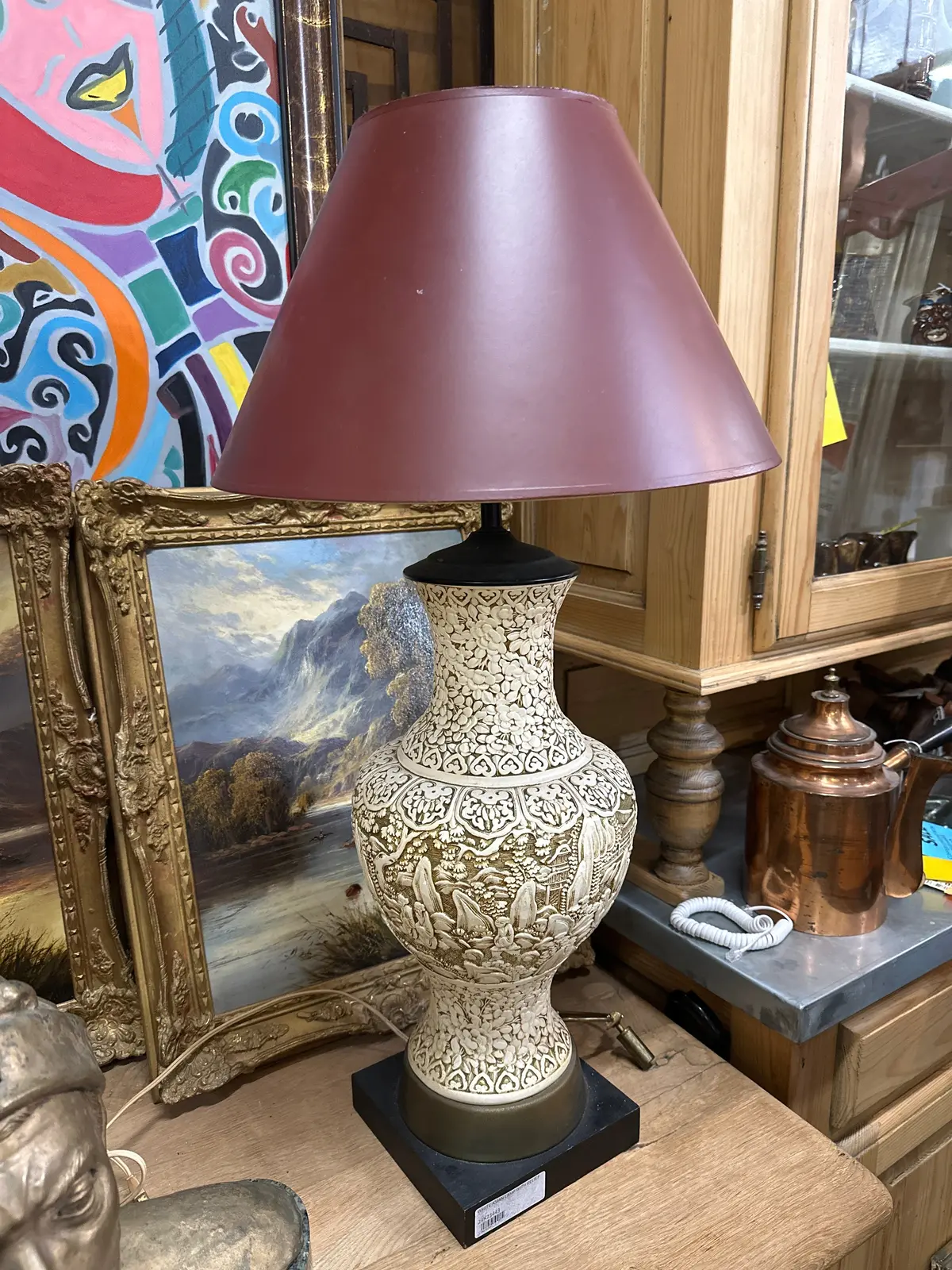 White Asian Lamp With Relief 1