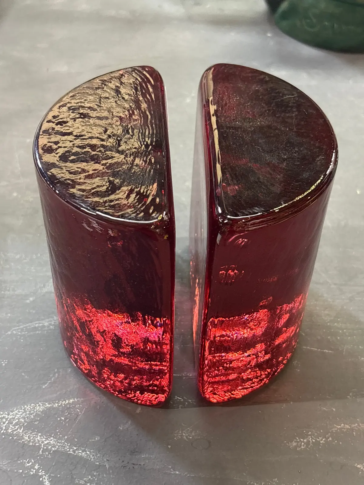 Pair Of Cranberry Art Glass Book Ends 1