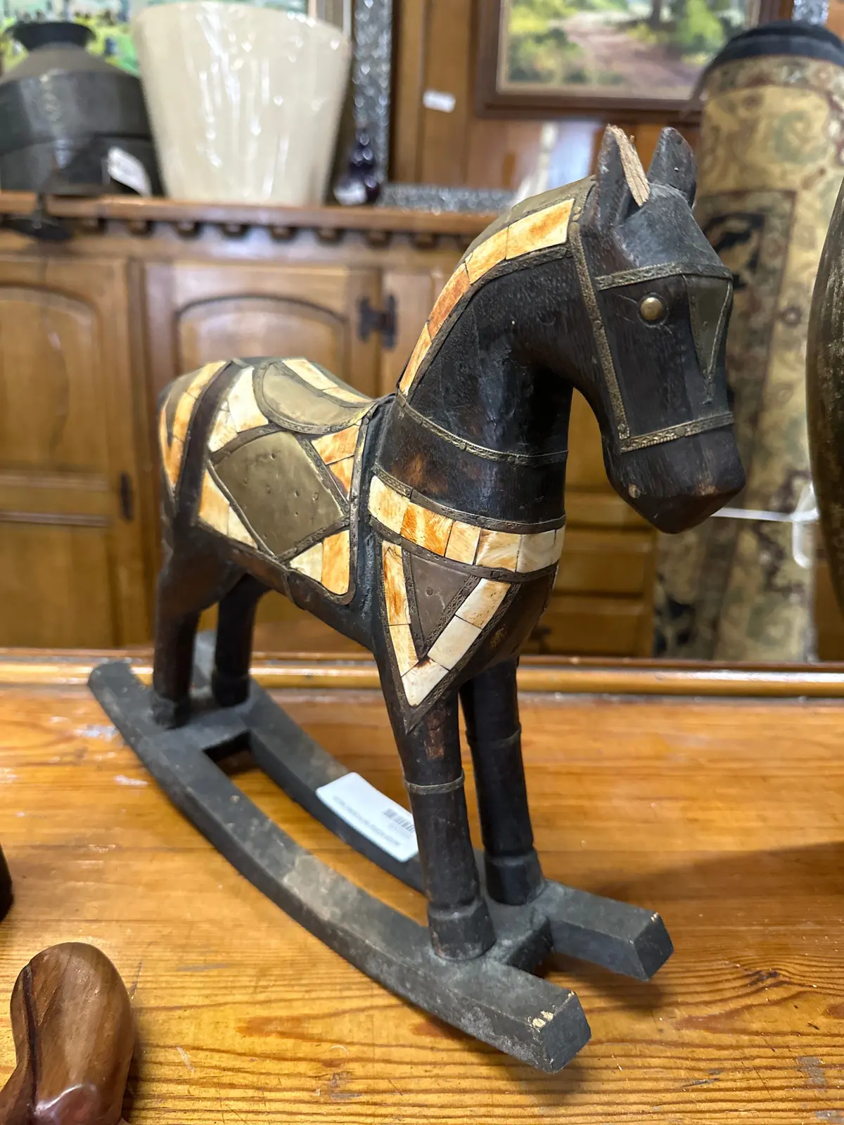 Wood Horse With Bone Inlay 1