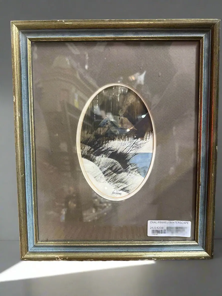 Small Vertical Framed Oval  Winterscape 1
