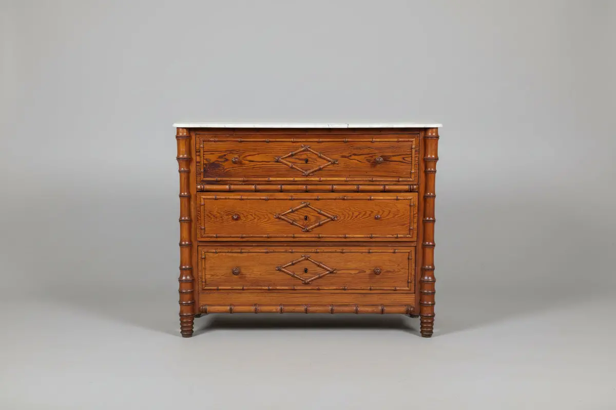 3 Drawer Faux Bamboo Chest - As Found Marble 1