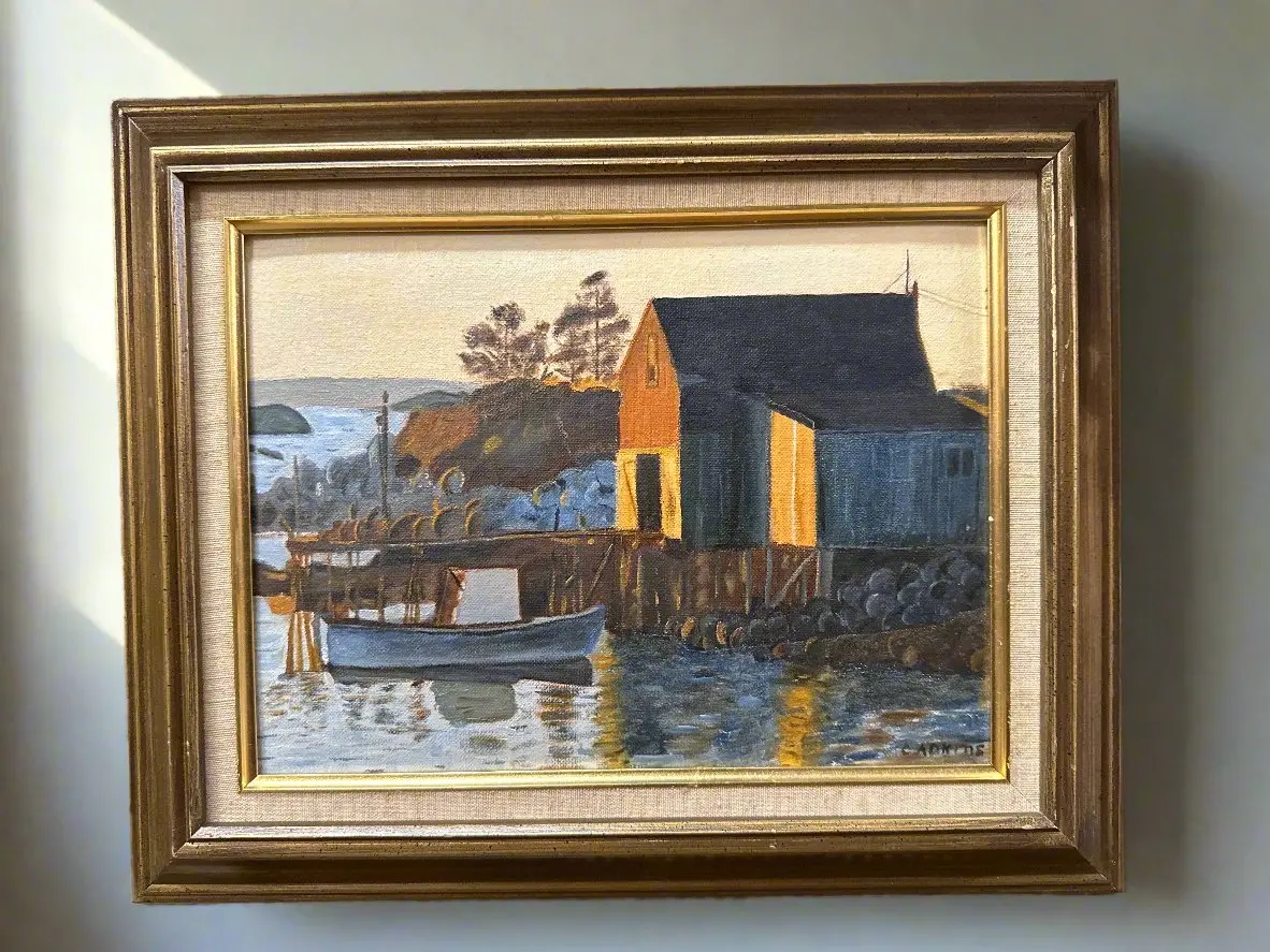 New England Harbor Sunset Oil Painting 1
