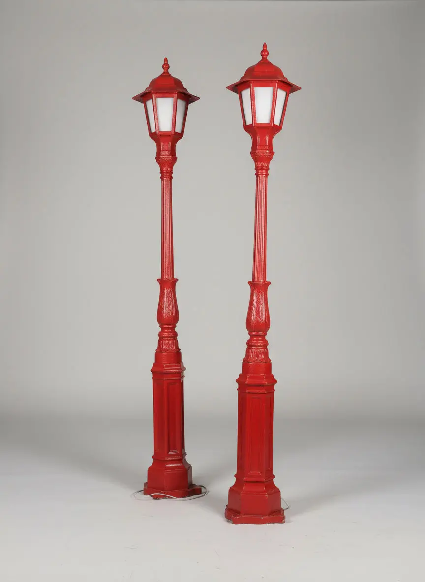 Pair Of Aluminum Red Parisian Street Lamps 1