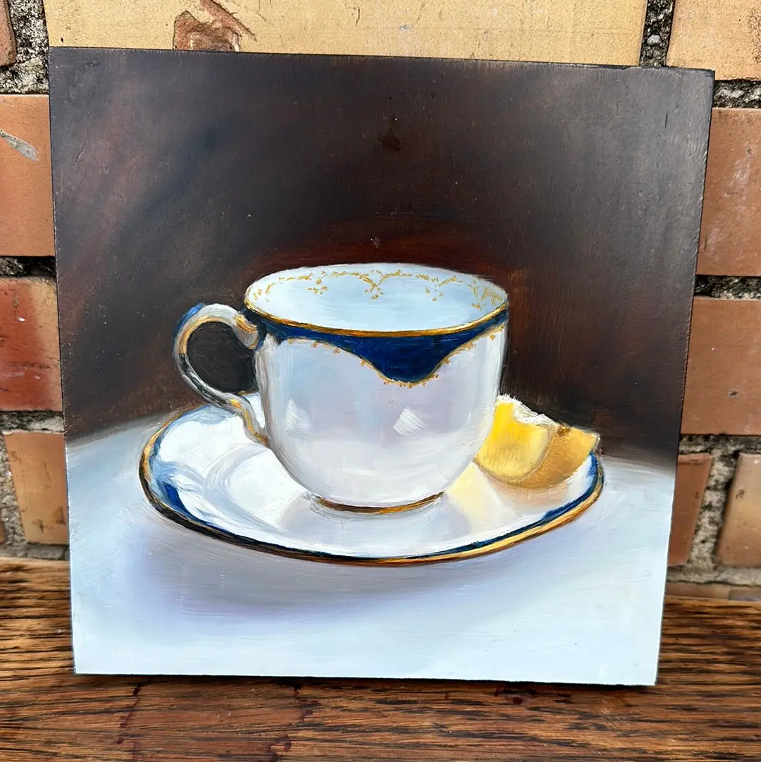 Small Oil Painting Of Cup With Lemons By Janice Wood 1