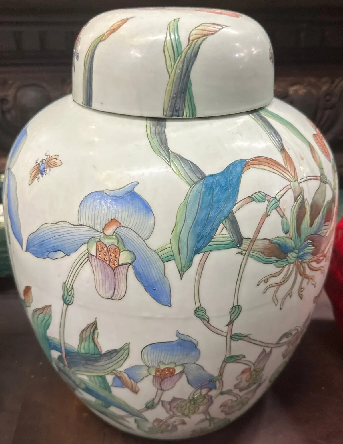 Large Squat Iris Ginger Jar 1