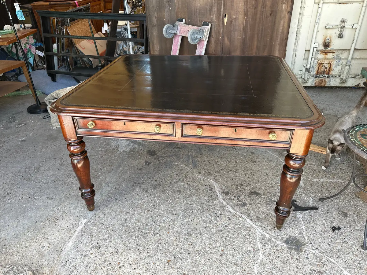 English Mahogany With Black Leather Top Library Table 1