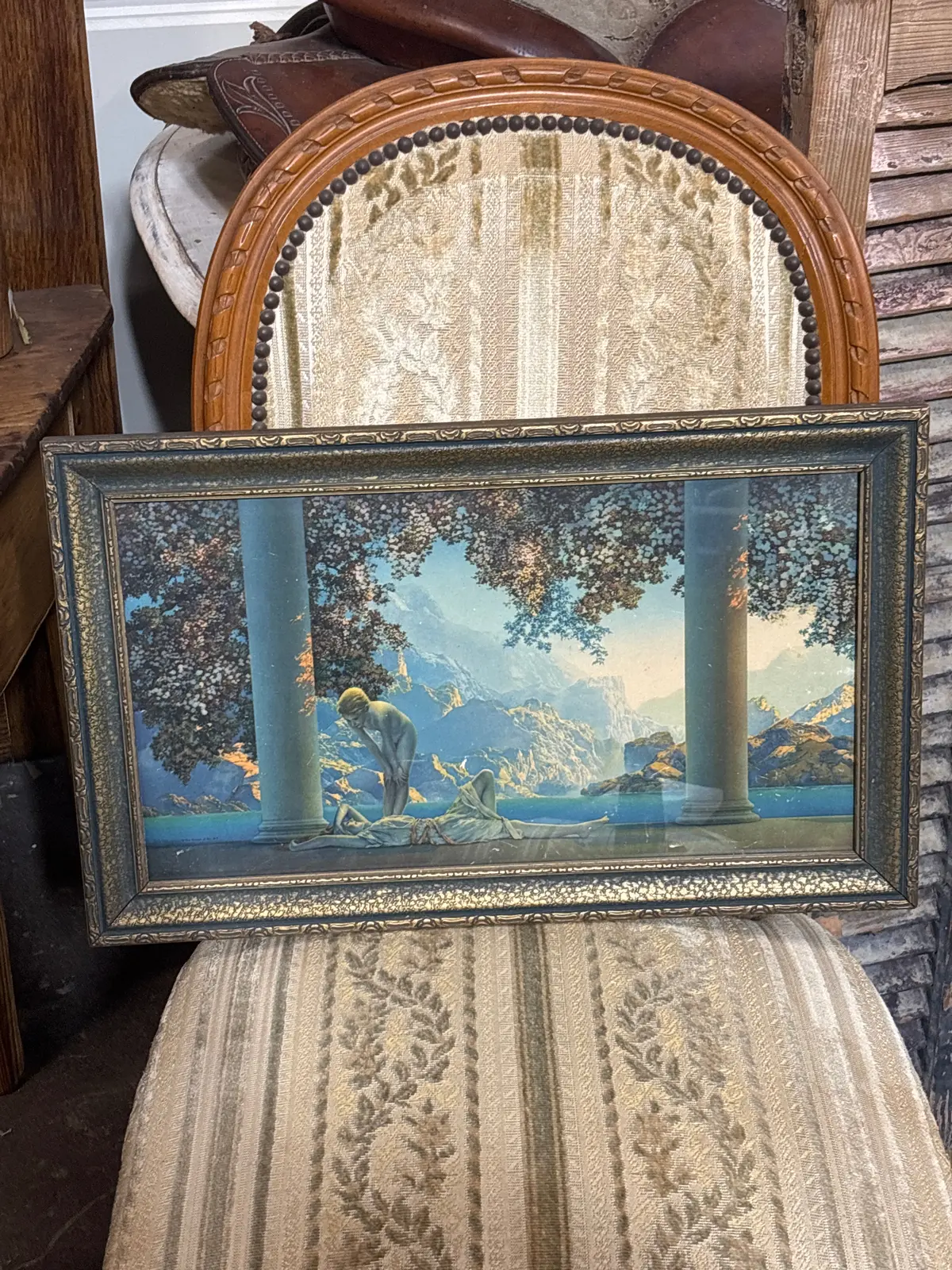 Blue And Gold Framed Reproduction Of "Daybreak" - By Maxfield Parrish 1