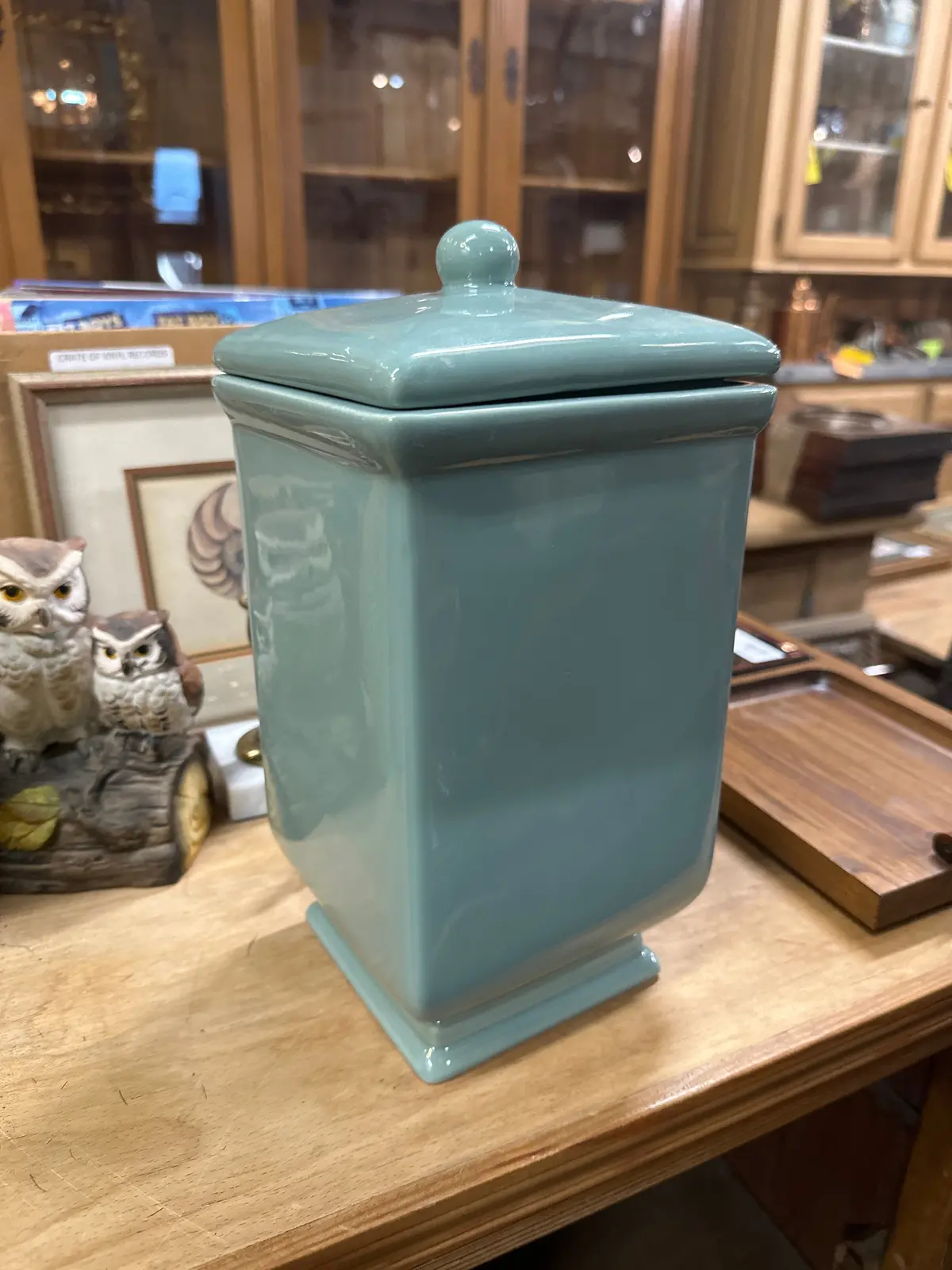 Tall Green Cannister With Bird 1